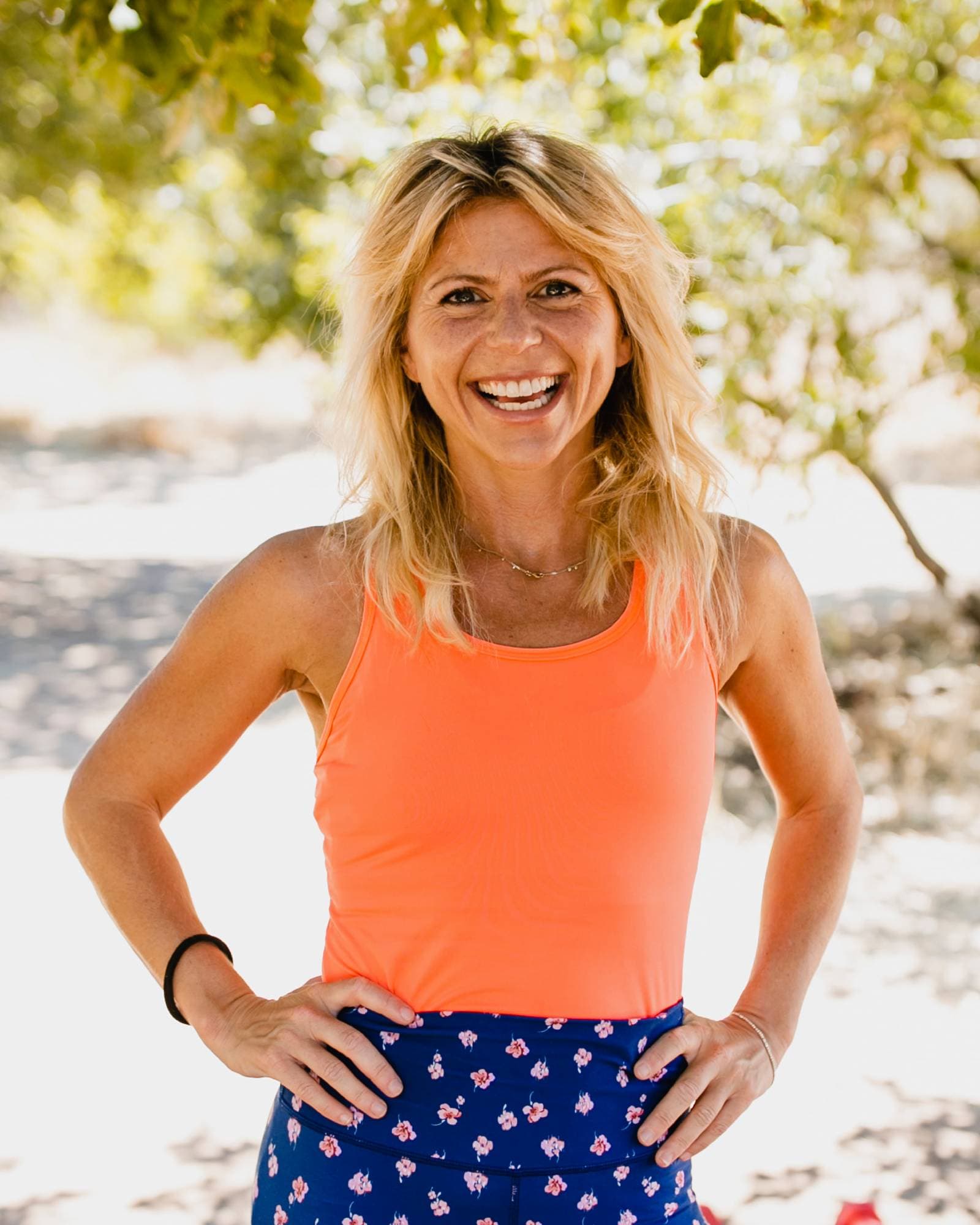 Candice between sets, smiling