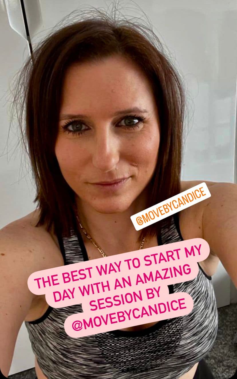 Member post-workout, captioned: "I survived another glute session with @movebycandice"